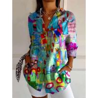 Camisa holgada informal artística estampada a la moda para mujer con botones rectos, Tops S-3XL - details 5