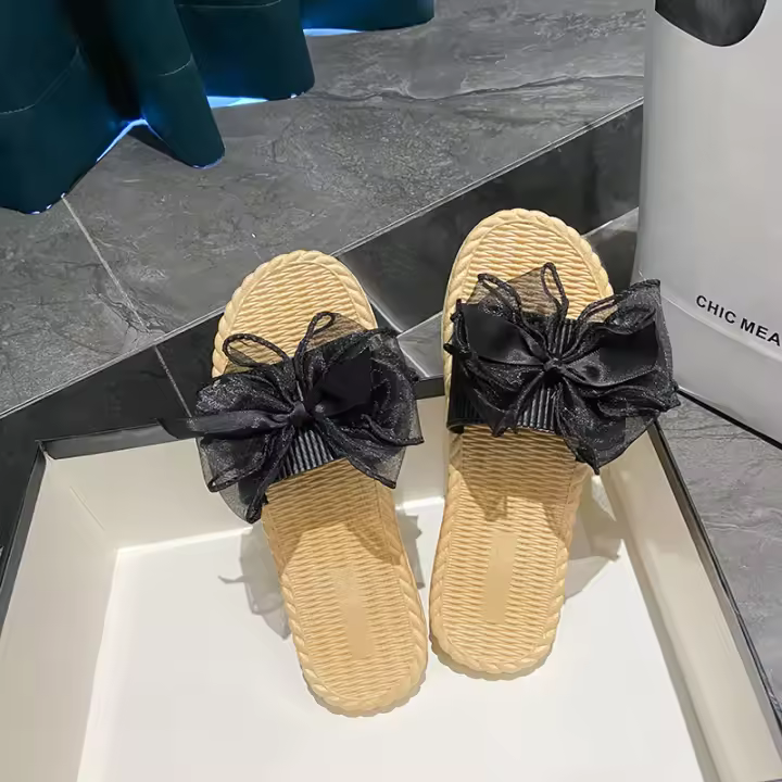 Chanclas de Mujer para Verano Estilo Plano, Suave, Lazo Dulce, Sandalias de Playa Ligeras - 1