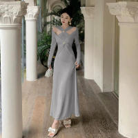 2025 nueva ropa de mujer diseño de moda versátil sentido pecho cruzado hombro abierto vestido delgado - details 16