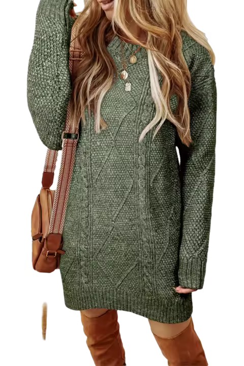 Elrachen Vestido suéter holgado de punto con hombros caídos para mujer, verde niebla, tallas S-2XL - 1