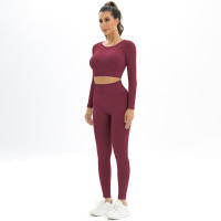 Conjunto de Yoga sin costuras para mujer, ropa deportiva de entrenamiento para gimnasio, Top corto de manga larga, Leggings de cintura alta, trajes deportivos de 2 piezas - details 19