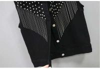 Chaqueta corta para mujer, novedad de 2023, chaleco vaquero con borlas, encaje blanco y negro con una hilera de botones, chaqueta sin mangas - details 9