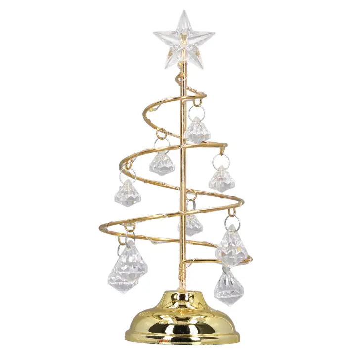 Lámpara LED de árbol de Navidad, adorno de luz nocturna de árbol de hierro decorativo de cristal pequeño para regalo, luz cálida dorada - 1