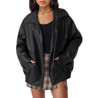 Chaqueta de Moto para Mujer de Tamaño Grande en Cuero Pretendido para Outfit de Otoño/Invierno 2024 con Cierre de Cremallera y Forro de Poliéster - details 1