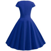 Women summer vintage with belt short sleeve v neck elegant retro swing party dresses - details 47