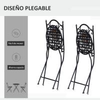 Juego de 2 Sillas Plegables de Jardín Bistro Silla Asiento Mosaico para Terraza Balcón Metal Carga 120 kg 50x40x94,5 cm Negro - details 3