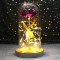 Rosa Bella y Bestia Rosa Eterna, Regalo Mujer Flores Artificiales con Luces LED, Flor Artificial de Lámina de Oro con Hojas - details 17