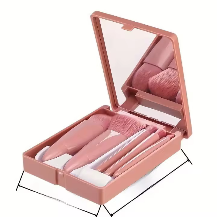 Viaje con estilo con el juego de brochas de maquillaje portátil de 5 piezas con espejo, mini kit para un look perfecto para llevar - 1