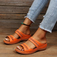 Pantuflas de gran tamaño con costuras retro, antideslizantes, de punta redonda, sandalias casuales de una sola tira para mujer. - details 5