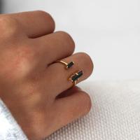 Anillo abierto de barra de obsidiana doble, anillo de estilo retro simple y exquisito, regalo de joyería personalizado de fiesta diaria - details 0