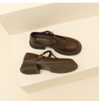 Nuevo Xiaoxiangfeng boca poco profunda T cinturón suela gruesa tacón medio zapatos pequeños de cuero casual zapatos de mujer - details 18