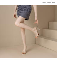 Transparente tacones altos verano cuero nueva celebridad de Internet versátil zapatillas exteriores con falda cristal grueso tacón sandalias mujeres - details 15