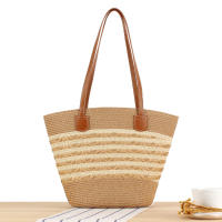 2025 nueva bolsa de mano de gran capacidad a rayas bolsa tejida a mano con textura Premium bolsa de hombro versátil para vacaciones - details 5