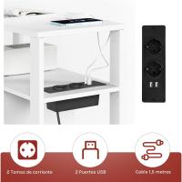 Mesita Auxiliar con Enchufe, Mesa Salón con 2 Cajones y 2 Estantes de Almacenaje, Mesa Delgada con Enchufe y Puertos USB, Apta para Salón y Dormitorio, Negro, 60x60x30 cm, BTS28sz - details 16