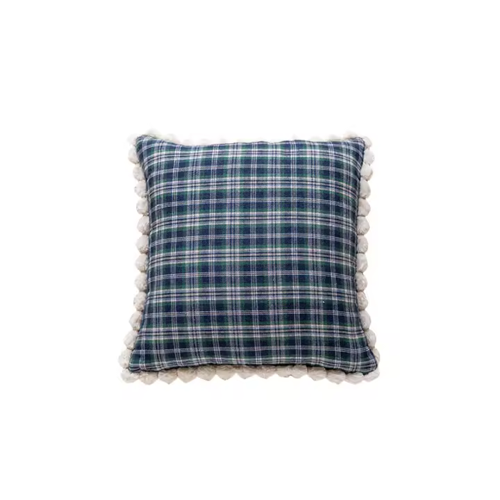 Funda de almohada con volantes Vintage para decoración del hogar, funda de almohada cuadrada delicada, funda de cojín verde Jacquard para sala de estar/oficina - 1