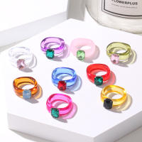 Anillos de resina coloridos de moda 2024 para mujer, anillos acrílicos simples vintage con diamantes de imitación, anillos geométricos de plástico estilo hip hop, joyería. - details 1