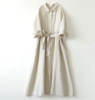 Vestido de lino para mujer, Túnica elegante de oficina de talla grande, Color sólido, línea A, Beige, azul, primavera, verano, 38, 36, 34, 32 - details 1