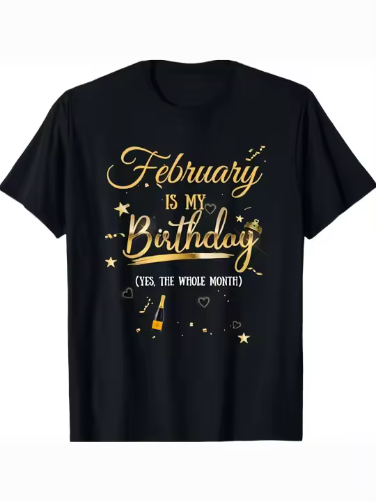 Camiseta del mes de febrero es mi cumpleaños, regalo para papá, manga corta con cuello redondo suave y cómoda, 230g - 1