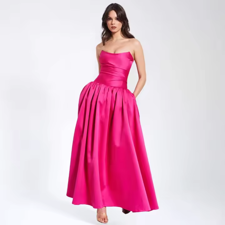 Verano 2025 nuevo vestido largo de vacaciones junto al mar adelgazante de cintura, vestido con tirantes rojo rosa francés para niños - 1