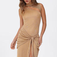 BUNO-de vacaciones de Nibber, vestido de mujer de seda brillante, elegante, sin mangas, sin mangas, con nudo cruzado fruncido, vestido de tendencia 2025, elegantes bodycons largos - details 4