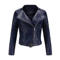 Abrigo corto de motociclista de piel sintética para mujer, chaqueta de manga larga con cremallera, ropa de otoño - details 19