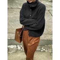 Cárdigan de cuello alto para mujer Suéter de lana pura 100%, suelto, grueso, base de Cachemira, abrigo de punto, tendencia, Otoño e Invierno - details 7