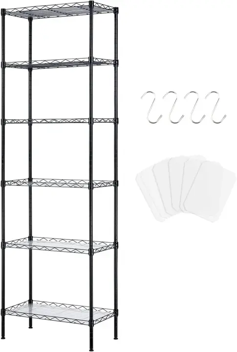 Estantería de metal de 6 niveles, unidad de almacenamiento de cocina de alambre, estante de pie resistente para organización de lavandería (plateado) - 1