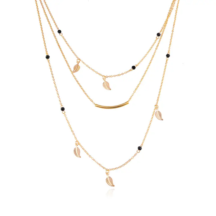 Collar con colgante de tubo doblado de hoja pequeña Popular para mujer, collar de moda Retro Simple de múltiples elementos - 1