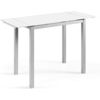 Mesa de Cocina Extensible Moderna Material Cristal Templado/Metal Blanco/Plata 100/140 x 60 x 76 cm - details 3