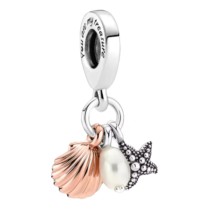 Colgante de plata de ley con perlas cultivadas artificiales de agua dulce, pez y conchas tres en uno, incluye original - 1