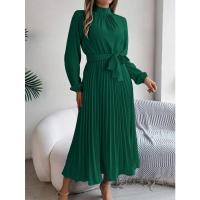 Vestido pequeño de manga larga plisado con cuello alto para mujer, ropa elegante, - details 14