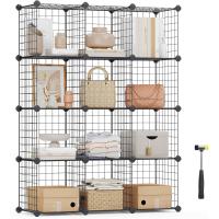 Modular de Malla de Hierro, Estantería de Almacenaje con 12 Cubos, Organizador Modulable y Ajustable, Multiuso, para Libros, Ropa y Zapatos, en Baño, 93 x 31 x 123 cm, Blanco LPI34W - details 4