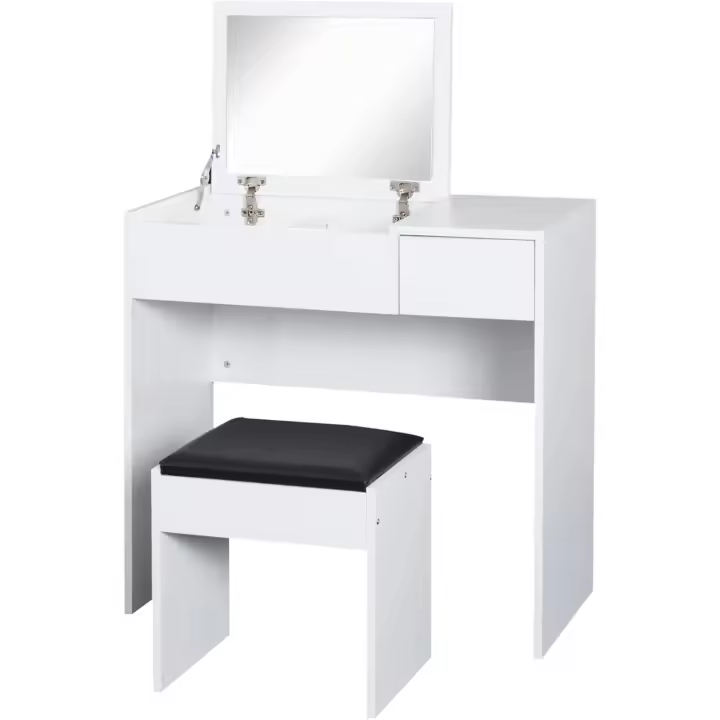 HOMCOM Tocador de Maquillaje con Taburete Mesa de Maquillaje con Espejo Tapa Abatible y Cajas de Almacenamiento 80x40x79 cm y 40x30x40 cm Blanco - 1