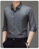 Camisa de Negocios Ligera Manga Larga de Cuadros a la Moda para Hombres Resistente a Arrugas - details 3