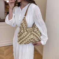 Bolso de ganchillo de paja de verano a la moda, bolso de hombro tejido para ocio en la playa, bolsos de mujer informales para vacaciones, señoras/niñas - details 2