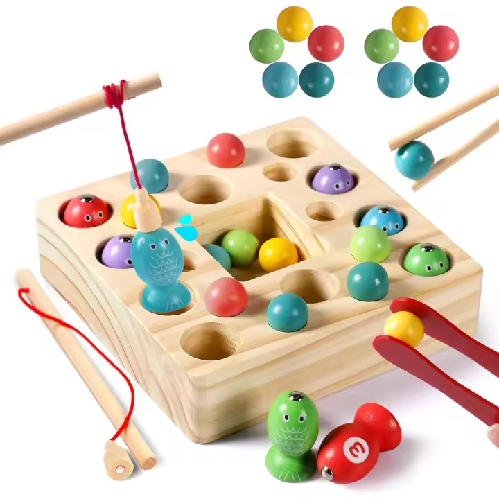 Juego de Pesca Magnético de Madera Excitat 3 en 1 Juguetes para Niños 10 Piezas y 10 Bolas Rompecabezas - 1