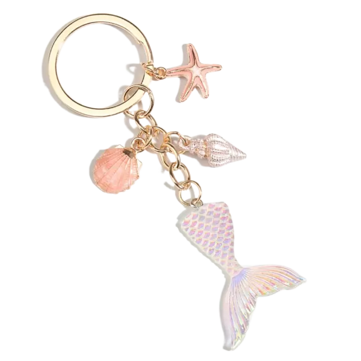 Estrella de mar Concha de estrella de mar Concha Corazón Llavero Concha Bola de cristal Llavero de cola de sirena Estilo de playa Cola de sirena - 1