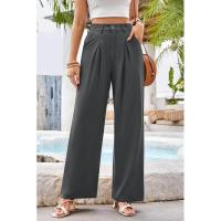 Mujeres de cintura alta, pantalones de vestir lisos de moda, pantalones sueltos de pierna recta para - details 3