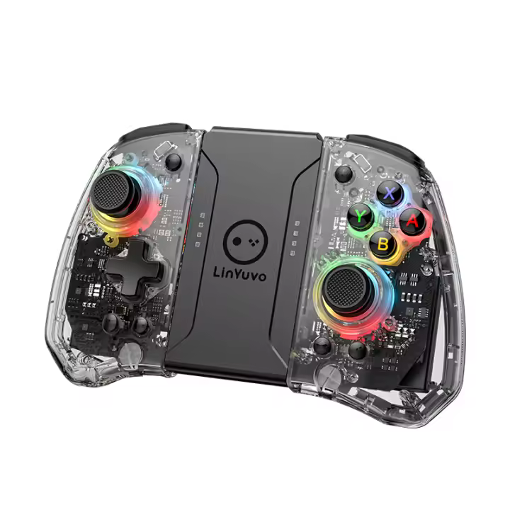 Joypad transparente para Aplicable a Switch, controlador de inducción inalámbrico de 6 ejes, Gamepad ajustable, 8 colores, luz mágica, vibración, Joy - 1
