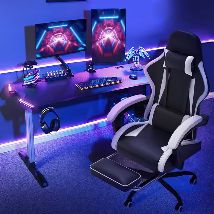 Silla de Juegos Ergonómica Silla de Oficina con Masajeador Carga de 150kg Ajuste de Altura - 1
