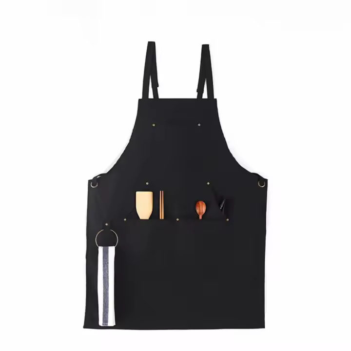 Ble Denim Delantal de barbacoa Correas cruzadas multifuncionales para chefs artistas tatuadores ropa de trabajo de bolsillo grande - 1