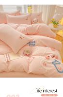 Juego de Ropa de Cama con Diseño de Pato Conejo Oso de Dibujos Animados para Niños Funda de Edredón Cubierta de Cama y Funda de Almohada de Cuatro Piezas - details 4