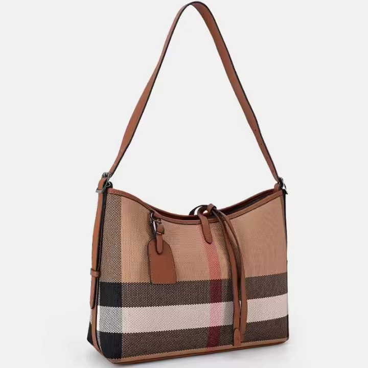 Bolsos de lona a cuadros a la moda para mujer, bonito bolso Hobo debajo del brazo, bolso de hombro, bolso para viaje, trabajo, mochila de lujo de alta gama - 1
