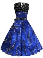 Vestido midi de fiesta elegante de verano con estampado floral, encaje, sin mangas, línea A y cinturón para mujer - details 20
