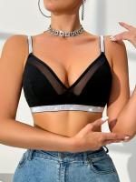 Sujetador Inalámbrico Elegante Negro con Detalle de Malla Plateada - Lencería Cómoda sin Aros para Mujer - details 2