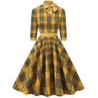 Vestido Midi de Cuello Alto con Lazo de Cuadros Retro Moda de Invierno para Mujeres Hepburn - details 4