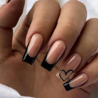 ARTAUG 24PCS Uñas Postizas De Presión Cuadradas Medianas Y Brillo Negro Con Polvo Uñas De Color Caramelo Para Verano Adornos Para Uñas - details 13