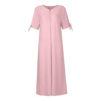 Elegante Vestido de Manga Corta con Cuello Redondo Color Sólido, Moda Casual con Bolsillos y Botones - details 12