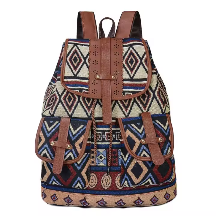 Mochila ligera con cordón de moda, mochila informal de lona Multicolor para mujer, mochila pequeña de moda para mujer - 1