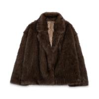 Chaqueta cálida de piel sintética para mujer, abrigo elegante de manga larga con solapa, color marrón, grueso, a la moda, novedad de invierno, 2024 - details 3
